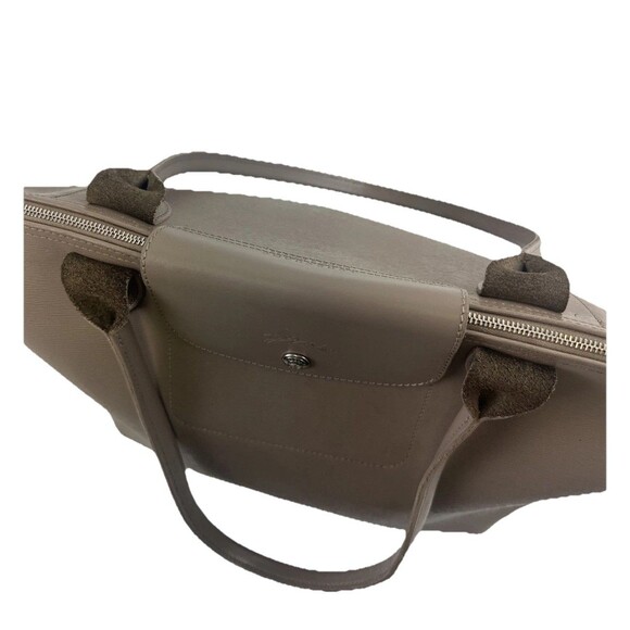 Longchamp Le Pliage City Tote Bag Taupe Leather Coated Canvas Zip Large Flap - Picture 3 of 16